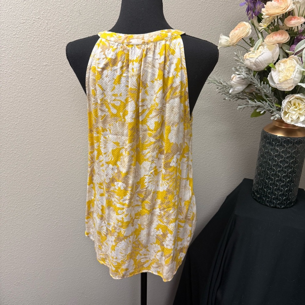 Rose + Olive Yellow Floral Tassel Tank L | Boho Sleeveless Summer Top - Picture 3 of 8